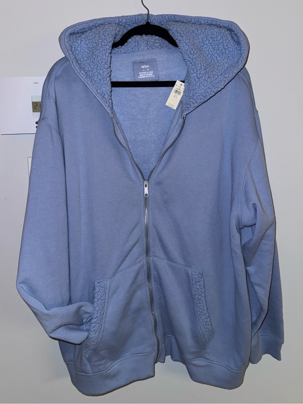 aerie Light Blue Sherpa-Lined Zip Hoodie